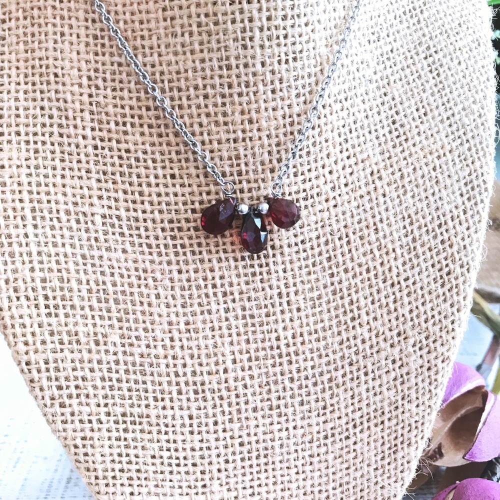 Dainty Garnet stone stainless steel necklace